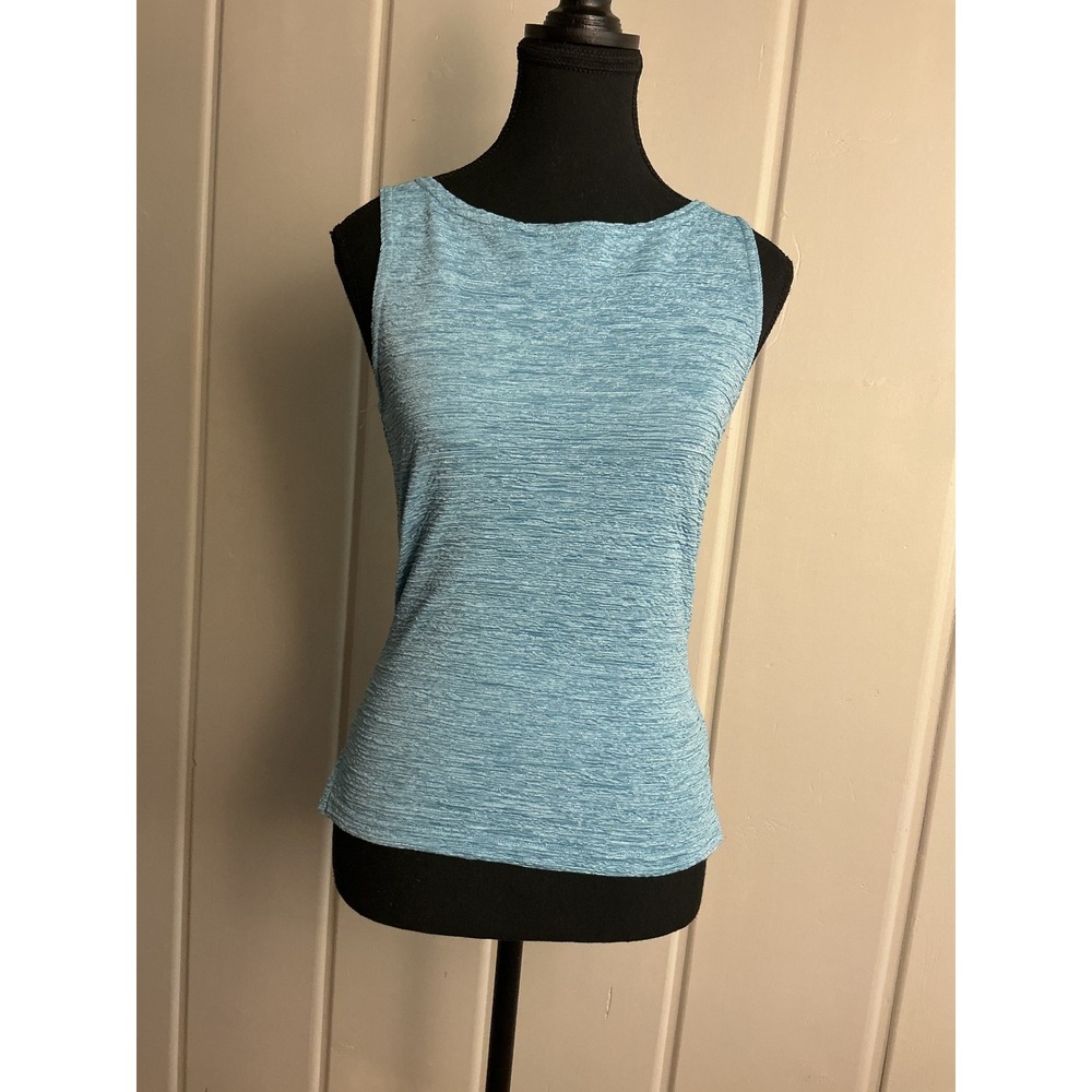 A. Byer Women Blue Textured Sleeveless Tank Top Shell Boat Neck Y2K Medium